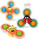 Outgeek Suction Cup Spinner Toys: 3PCS Kids Spinning Top Toys Baby Dimple Toy Sensory Toys Fidget Spinners Suction Cup Babies Bath Toys Gift Toys for Toddlers (Second Edition) (White) - Image 7